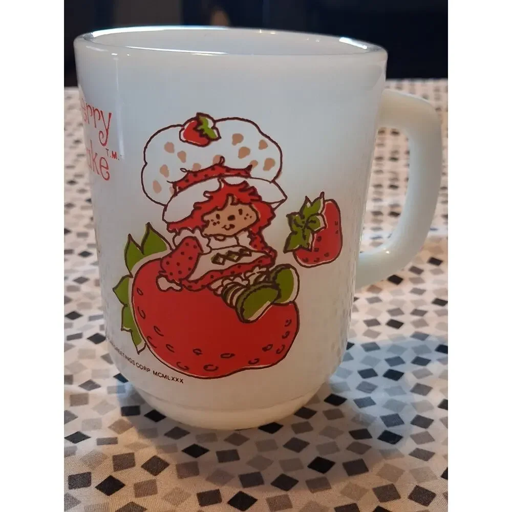 Anchor Hocking Fire King White Milk Glass Strawberry Shortcake Mug Vintage -Mint